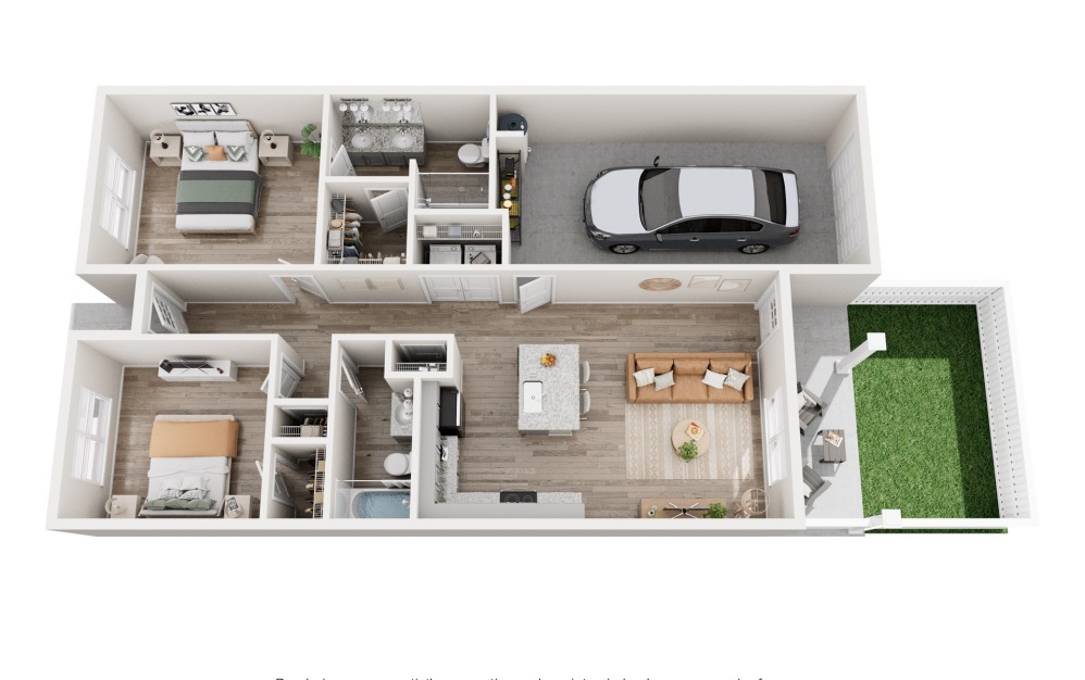 Frisco Type A - 2 bedroom floorplan layout with 2 bathrooms and 1095 square feet